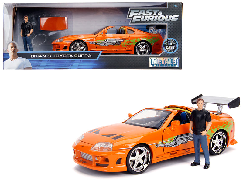 Toyota Supra Orange Metallic w Brian Diecast Figurine Fast & Furious Movie 1/24