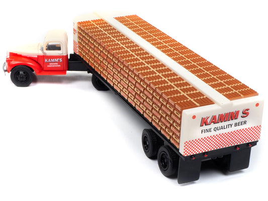 1941-1946 Chevrolet Tractor Red White w Flatbed Bottle Trailer Kamm's Beer Mini