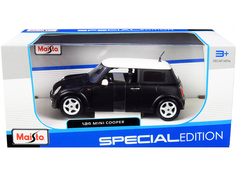 Mini Cooper Matt Black w White Top 1/24 Diecast Car Maisto