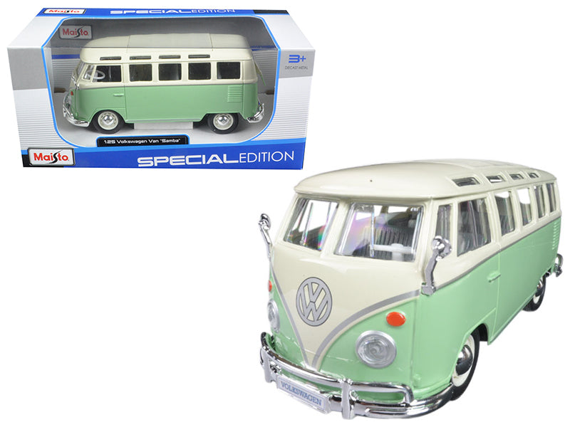 Volkswagen Van Samba Bus Green Cream 1/25 Diecast Model Maisto