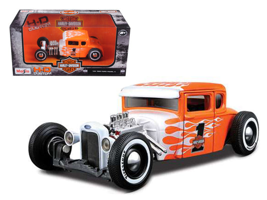 1929 Ford Model A #1 Harley Davidson Orange w White Flames 1/24 Diecast Model Ca