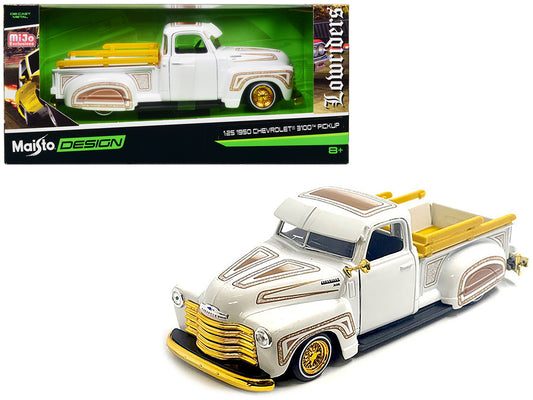 1950 Chevrolet 3100 Pickup Truck Lowrider White w Graphics Gold Wheels Lowrider