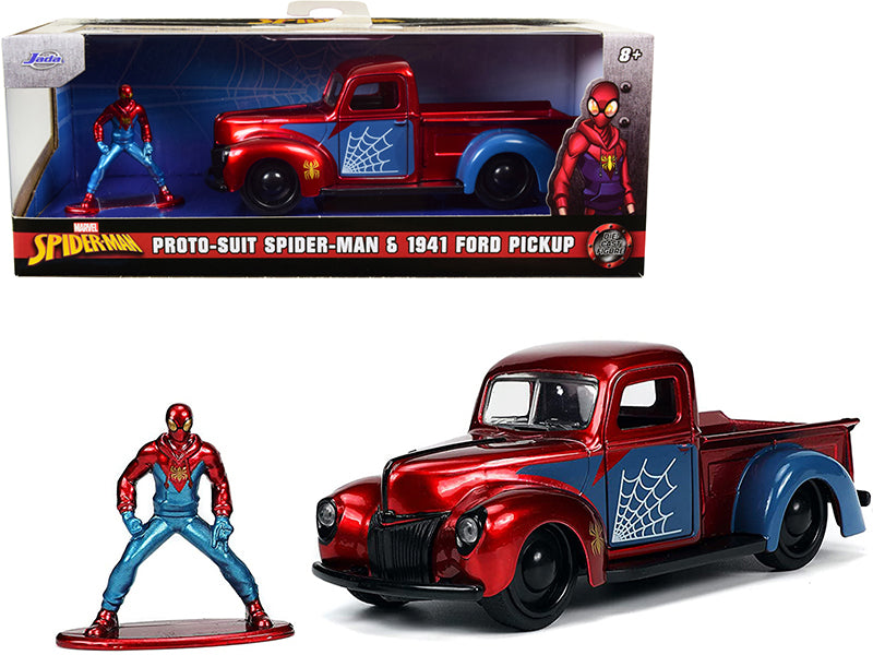 1941 Ford Pickup Truck Candy Red Blue Proto-Suit Spider-Man Diecast Figurine Ma