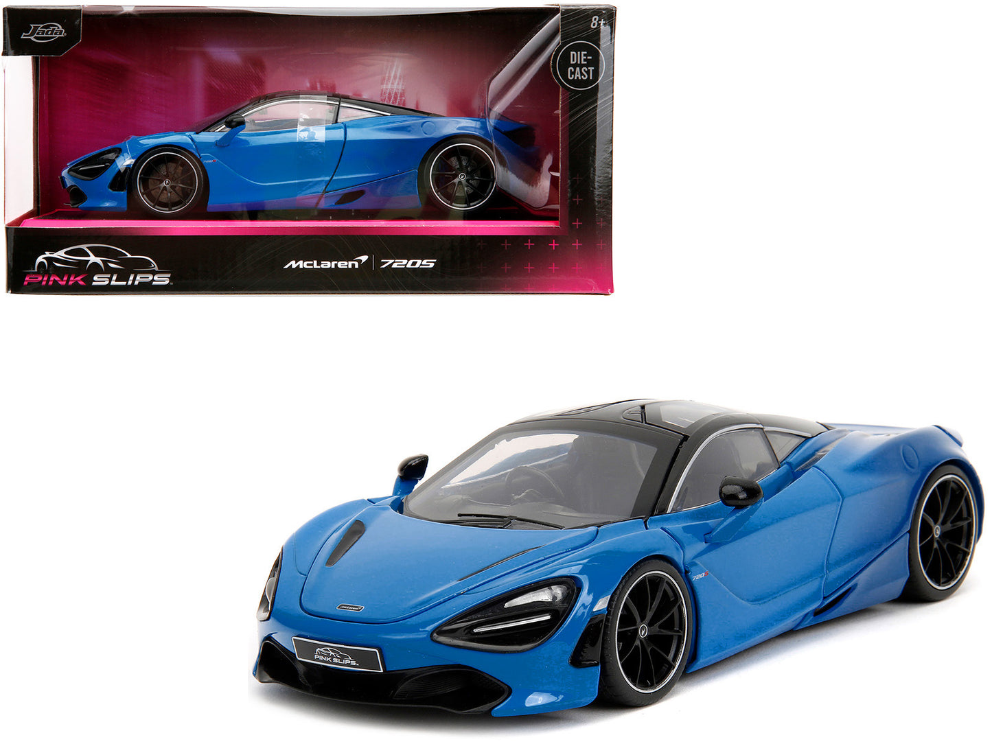 McLaren 720S Blue Dark Blue w Black Top Pink Slips Series 1/24 Diecast Car Jada