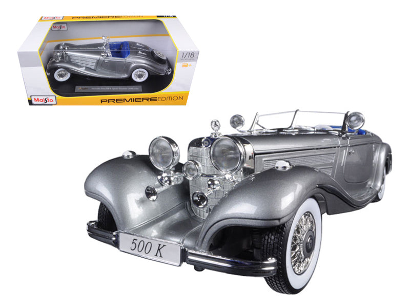 1936 Mercedes 500K Special Roadster Grey 1/18 Diecast Car Maisto