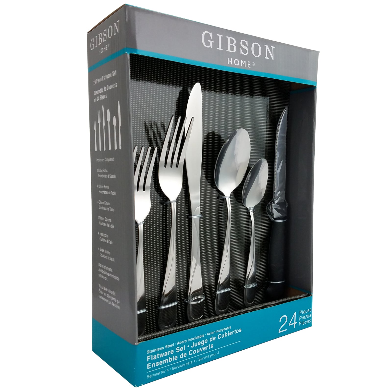 Gibson Home Trillium Plus 24 Piece Stainless Steel Flatware Set w 4 Steak Knive