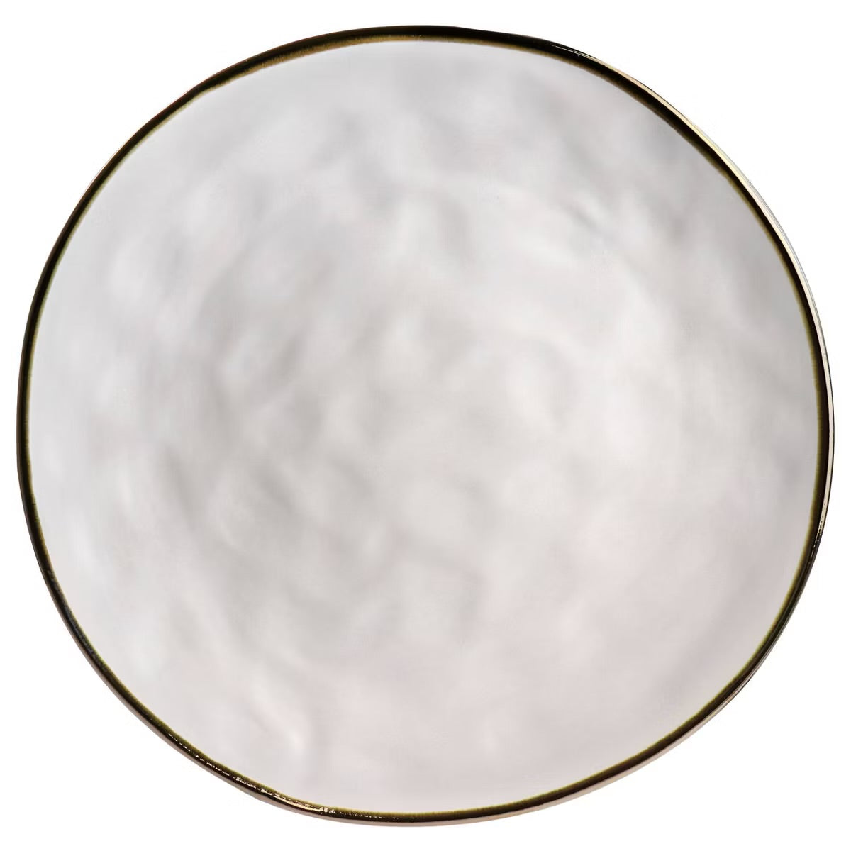 Elama Modern 16 pc Stoneware Dinnerware Set in Matte White w Gold Rim