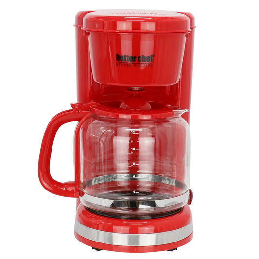 Better Chef Red 12 Cup 900W Coffee Maker w Glass Pot Keep Warm & Cord Storage