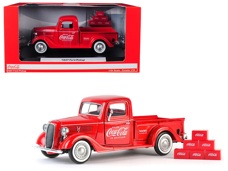 1937 Ford Pickup Truck Coca-Cola Red w 6 Bottle Carton Accessories 1/24 Diecast