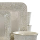 Elama Ivory Lotus 16 Piece Stoneware Embossed Floral Square Dinnerware Set For 4