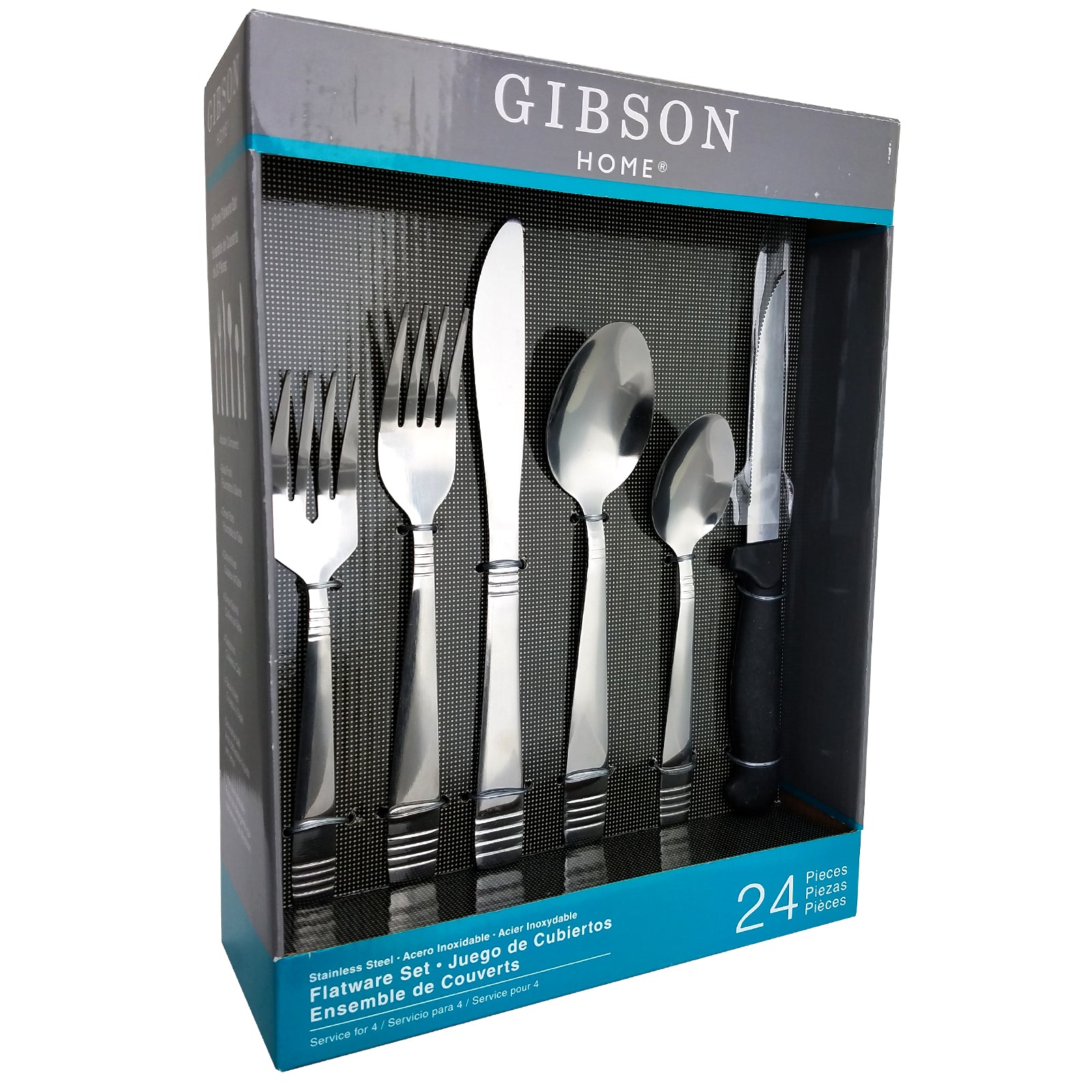 Gibson Palmore Plus 24 Piece Stainless Steel Flatware Set w 4 Steak Knives