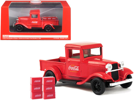 1934 Ford Model A Pickup Truck Red w 6 Bottle Cartons Coca-Cola 1/43 Diecast Ca