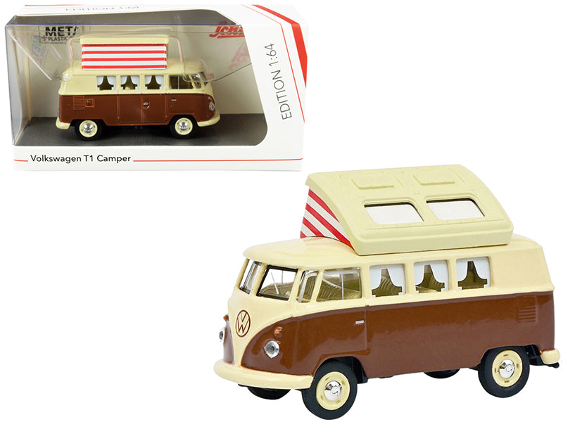 Volkswagen T1 Camper Bus w Pop-Top Roof Brown Cream 1/64 Diecast Model Schuco