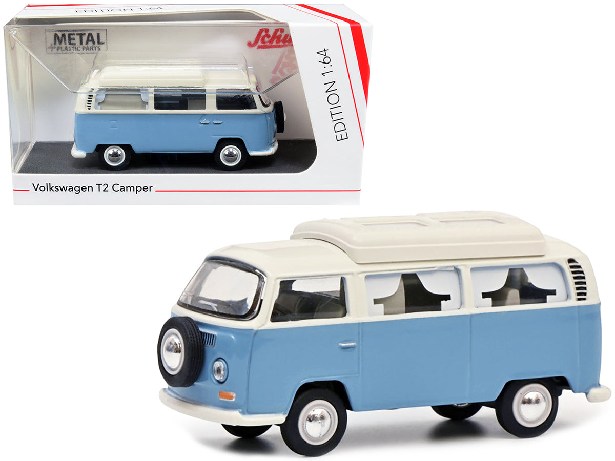 Volkswagen T2 Camper Bus Light Blue White 1/64 Diecast Car Schuco