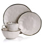 Elama Modern 16 pc Stoneware Dinnerware Set in Matte White w Gold Rim