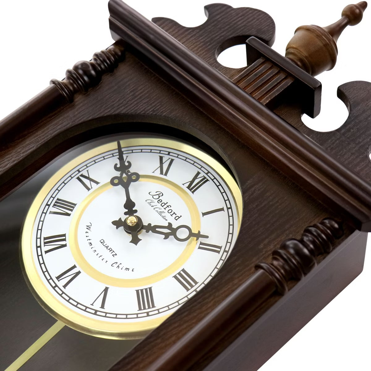 Bedford Leo 21" Chestnut Brown Wood Swinging Pendulum Wall Clock w Hourly Chimes