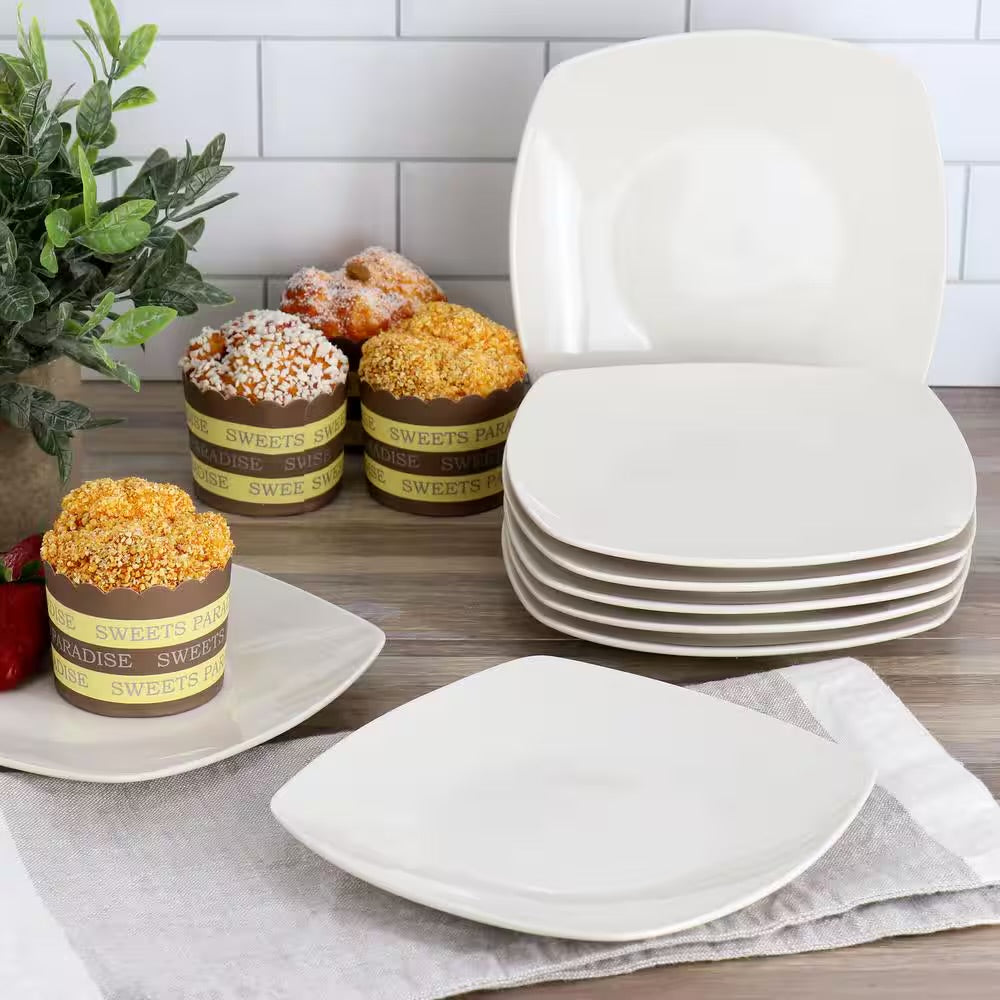 Gibson Home Zen Buffetware 8 Piece 7" Stoneware Dessert Plate Set in White