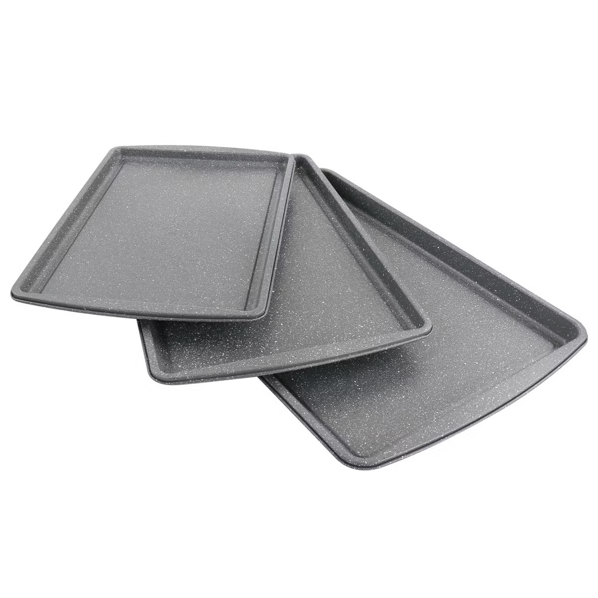 Oster 3 Piece Nonstick 13” 15” 17” Carbon Steel Cookie Sheet Set in Greystone