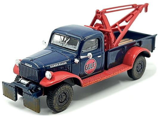 1950 Dodge Power Wagon Tow Truck Dark Blue Weathered Gulf Oil w Mechanic Figure