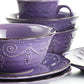 Elama Rustic Birch 16 Piece Round Embossed Stoneware Dinnerware Set in Purple