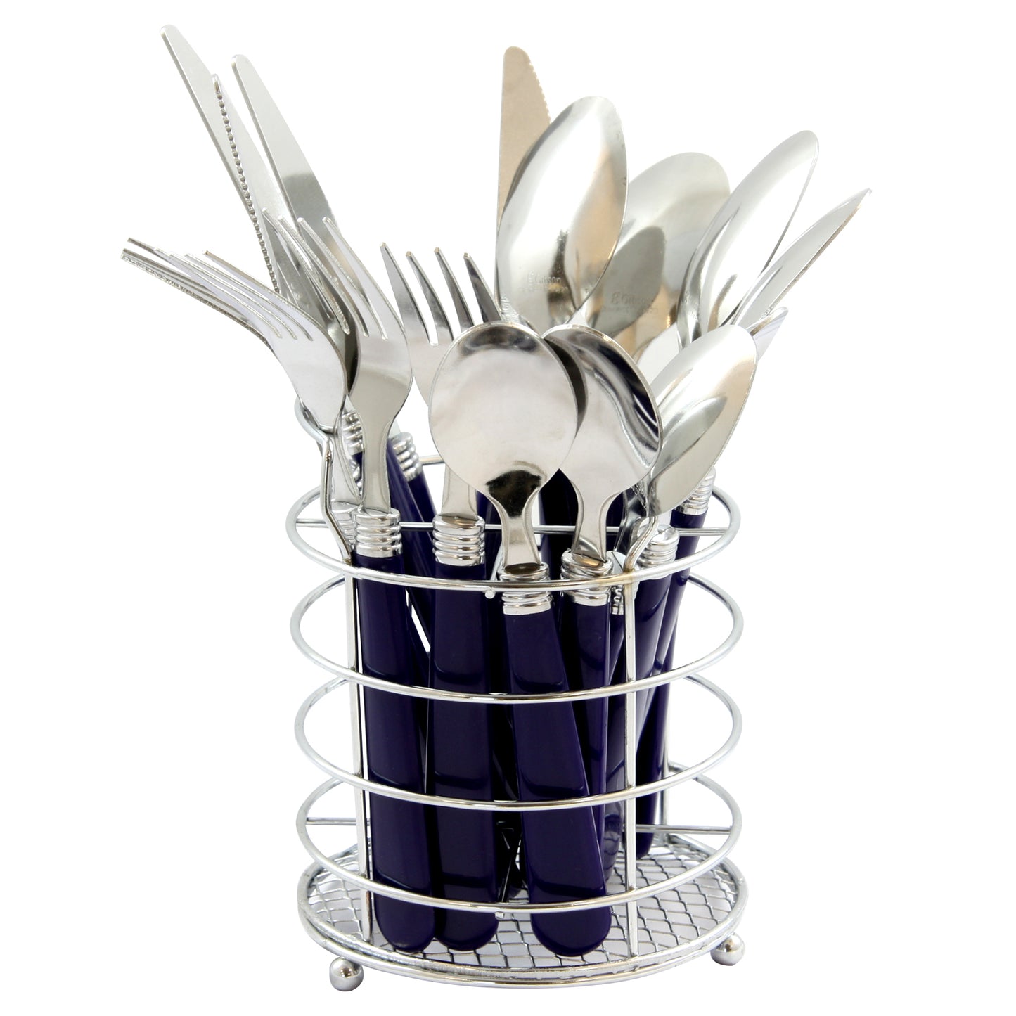 Gibson Sensations II 16 Piece Stainless Steel Flatware Set w Cobalt Handles & C