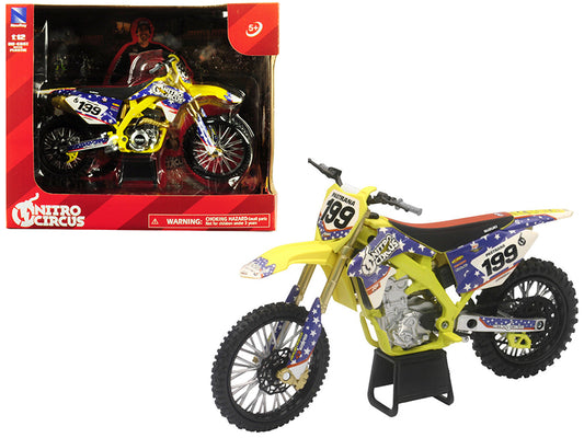 Suzuki RMZ450 Nitro Circus #199 Travis Pastrana Yellow/Blue 1/12 Diecast Motorc