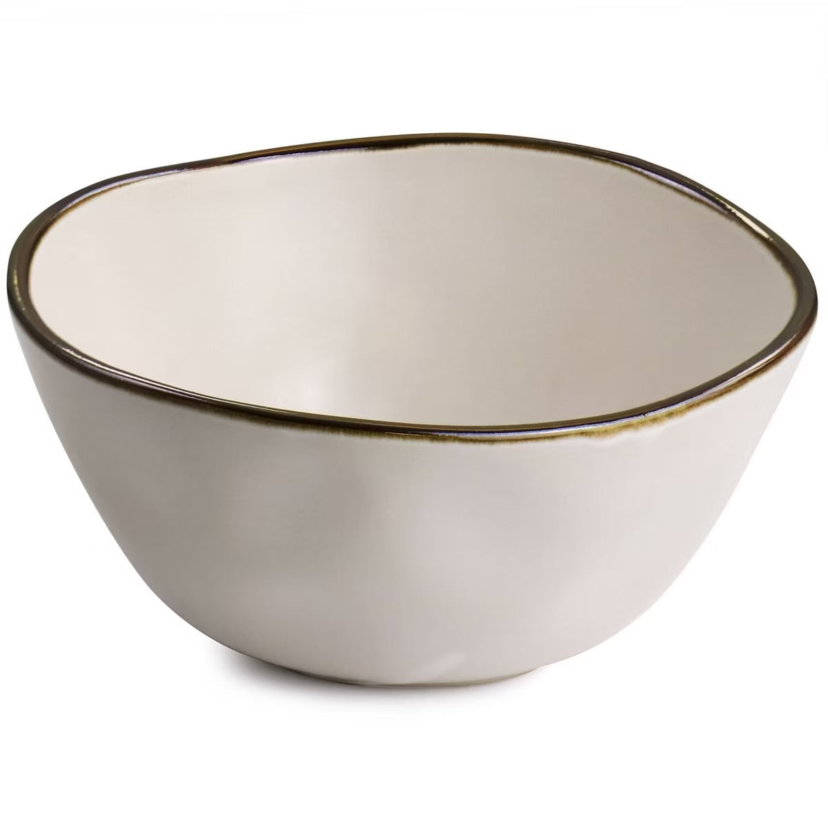 Elama Modern 16 pc Stoneware Dinnerware Set in Matte White w Gold Rim
