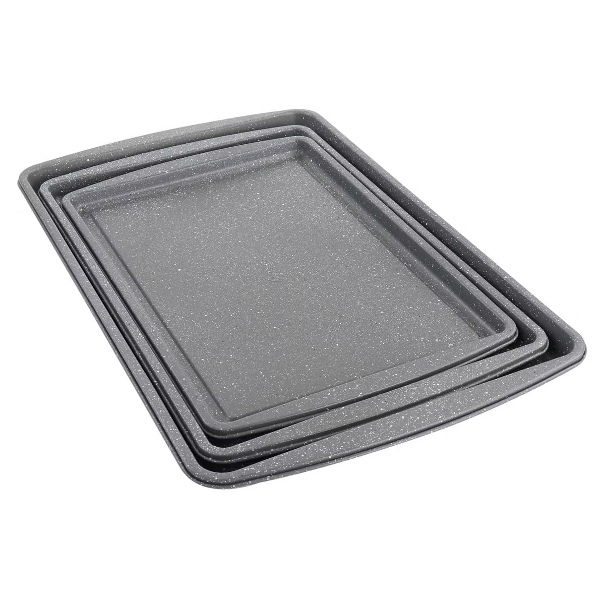 Oster 3 Piece Nonstick 13” 15” 17” Carbon Steel Cookie Sheet Set in Greystone