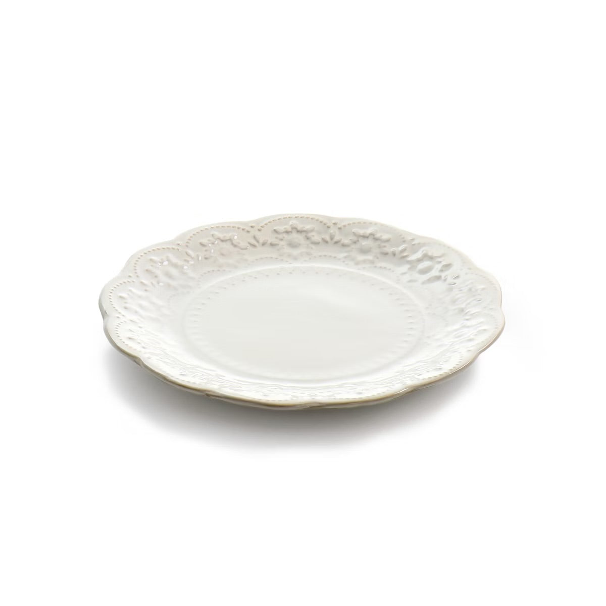 Elama Countess 16 Piece Embossed Double Bowl Stoneware Dinnerware Set Off-White