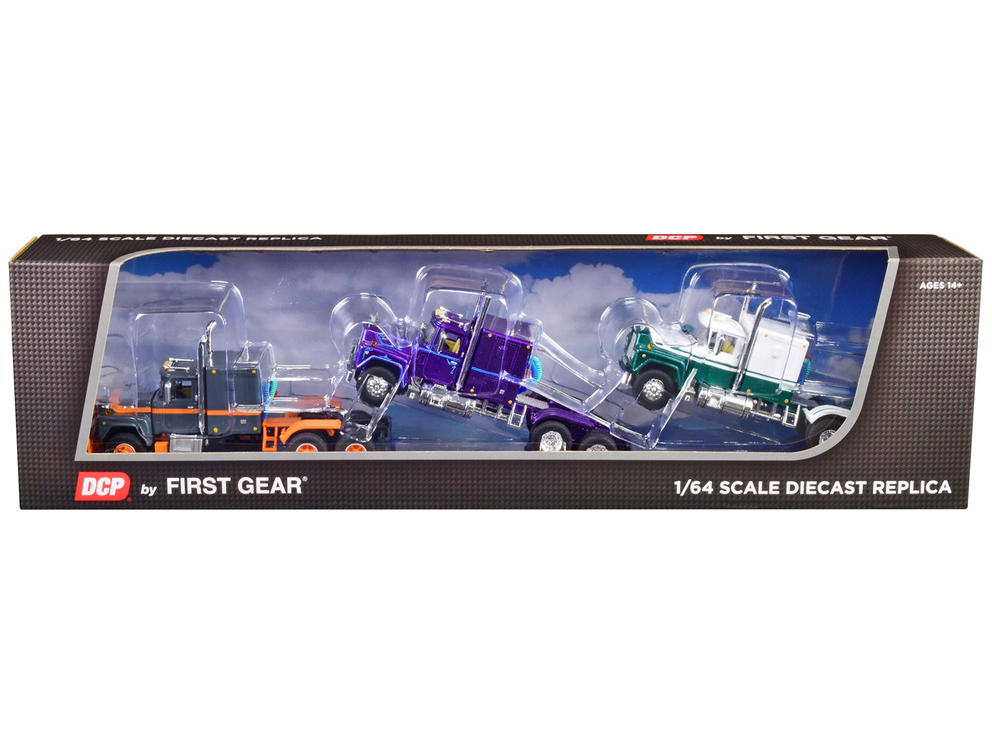 Mack R Sleeper Trio Set of 3 Truck Tractors in Gray Purple Green 1/64 Diecast M