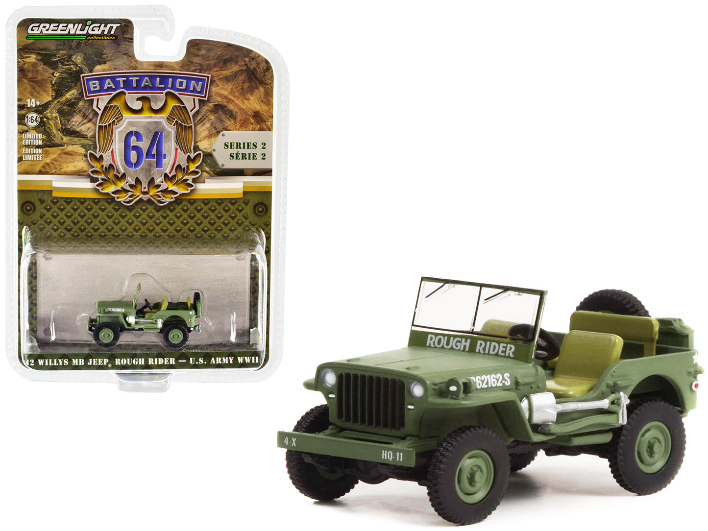 1942 Willys MB Jeep #20362162-S Green U.S. Army World War II - Rough Rider Batt