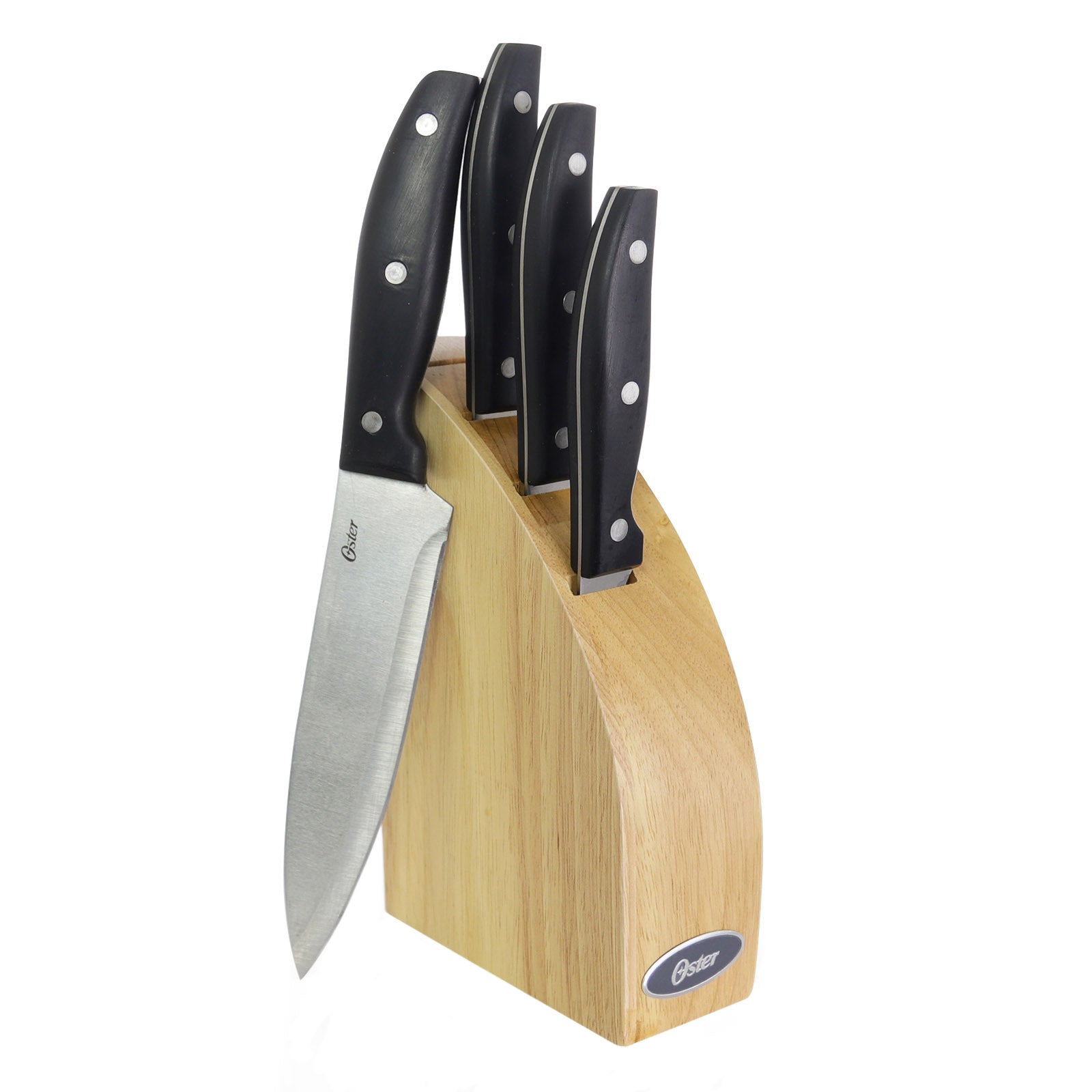 Oster Granger 5 Piece Stainless Steel Cutlery Knife Set w Half Moon Natural Woo