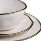 Elama Modern 16 pc Stoneware Dinnerware Set in Matte White w Gold Rim