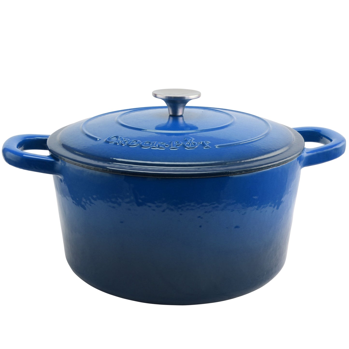 Crock Pot 7 Quart Round BLUE Enameled Covered Cast Iron Dutch Oven Cooker w Lid