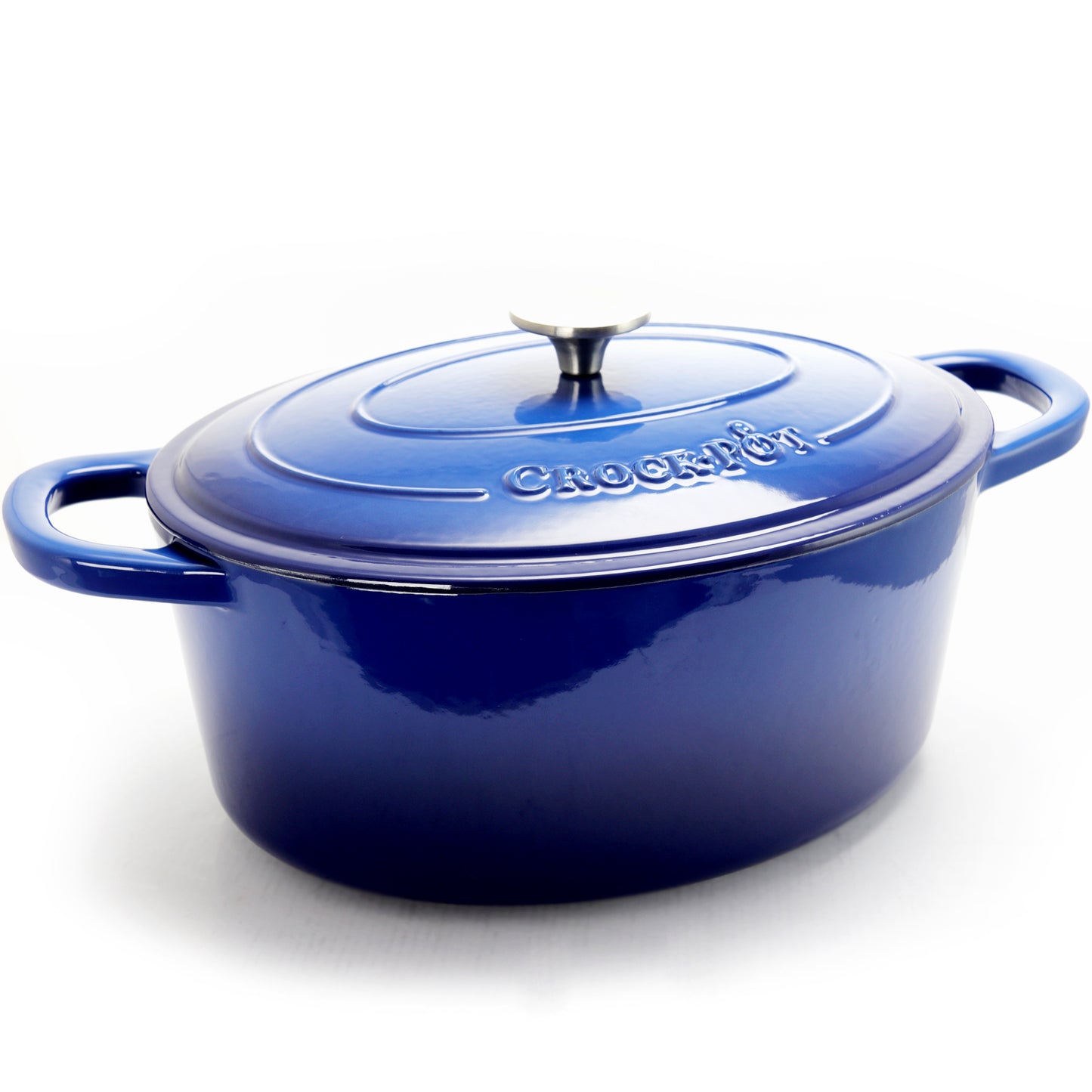 Crock Pot 7 Quart BLUE Oval Enameled Covered Cast Iron Dutch Oven Cooker w Lid