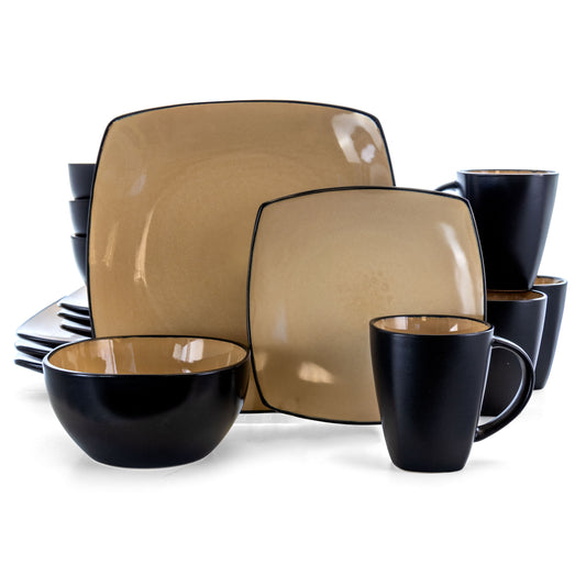 Soho Lounge 16 pc Dinnerware Taupe Square Shape (Service for 4)