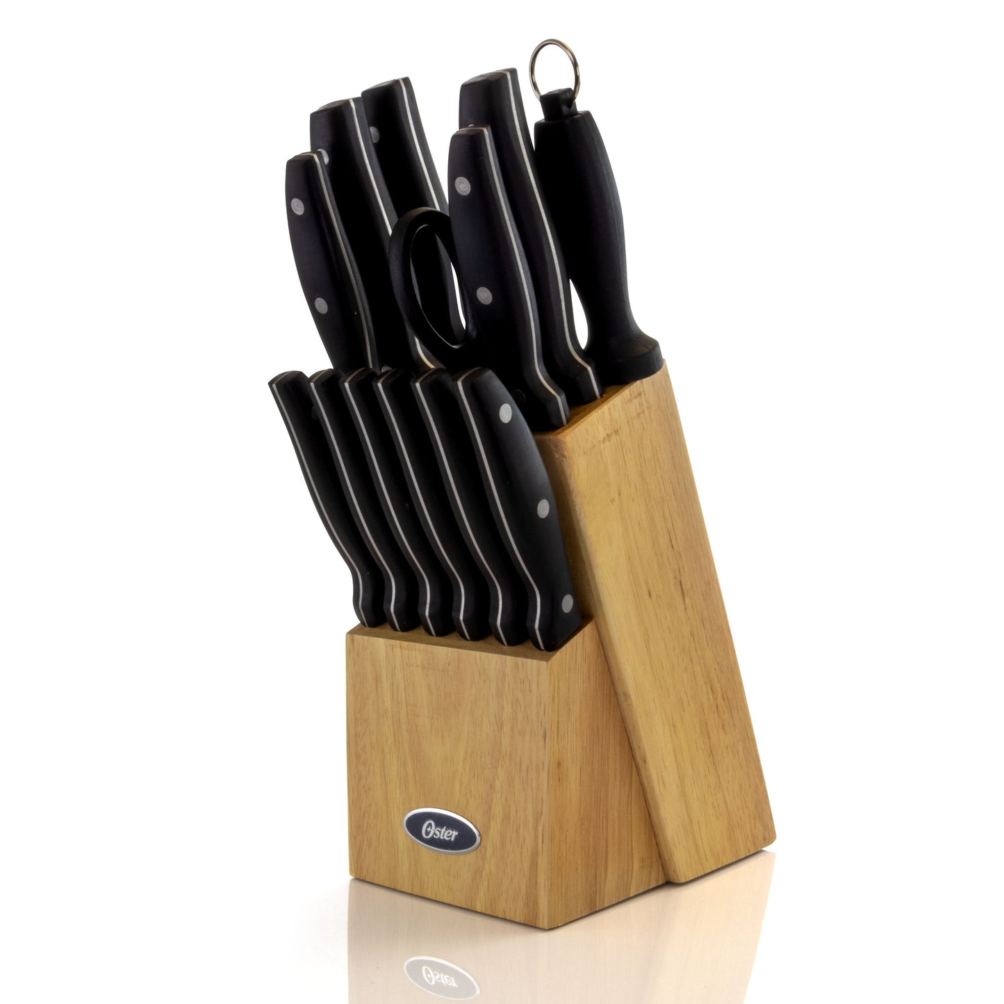 Oster Granger 14 Piece Stainless Steel Cutlery Set w Black Handles & Wooden Blo