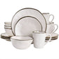 Elama Modern 16 pc Stoneware Dinnerware Set in Matte White w Gold Rim