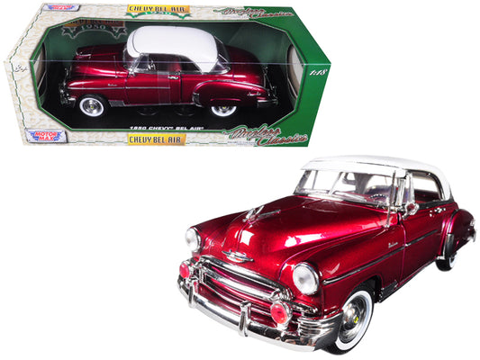 1950 Chevrolet Bel Air Burgundy w White Roof 1/18 Diecast Car Motormax