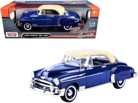 1950 Chevrolet Bel Air Dark Blue w Cream Top Timeless Legends 1/18 Diecast Car