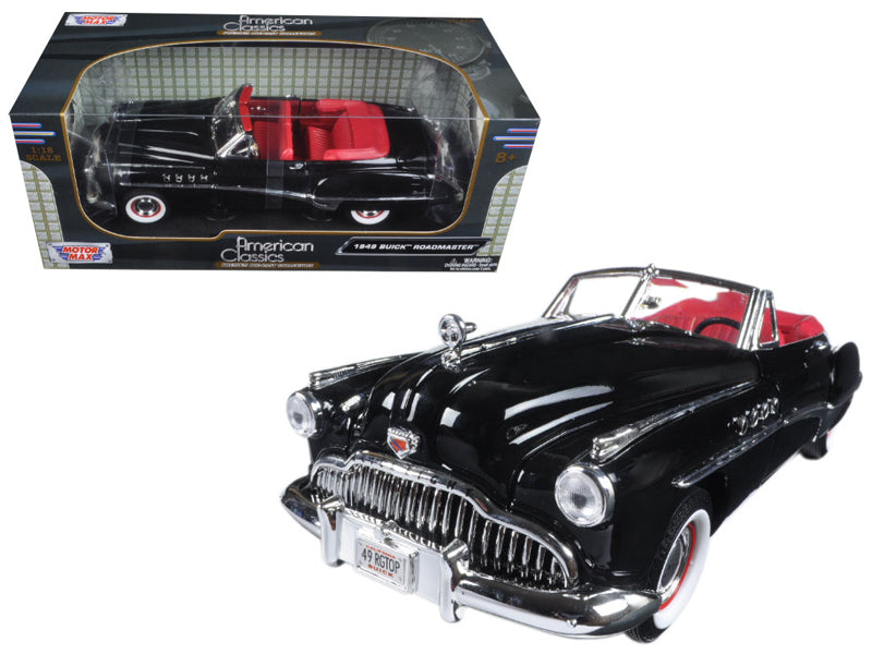 1949 Buick Roadmaster Black w Red Interior 1/18 Diecast Car Motormax