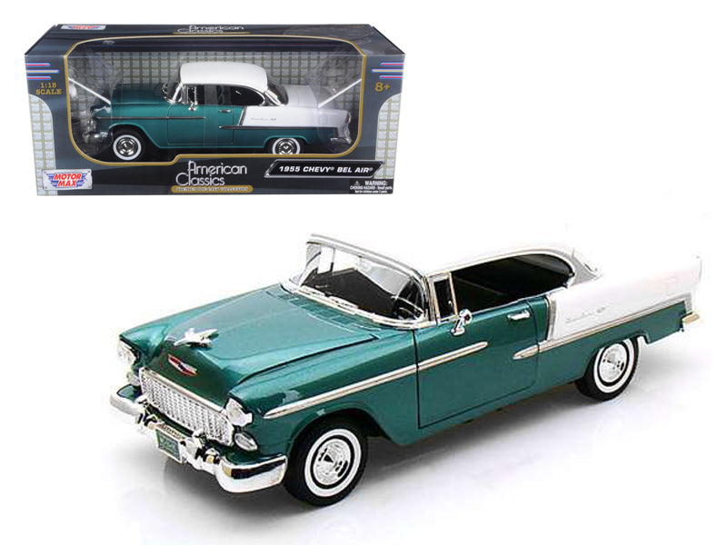 1955 Chevrolet Bel Air Hard Top Green Metallic & White 1/18 Diecast Model Car Mo