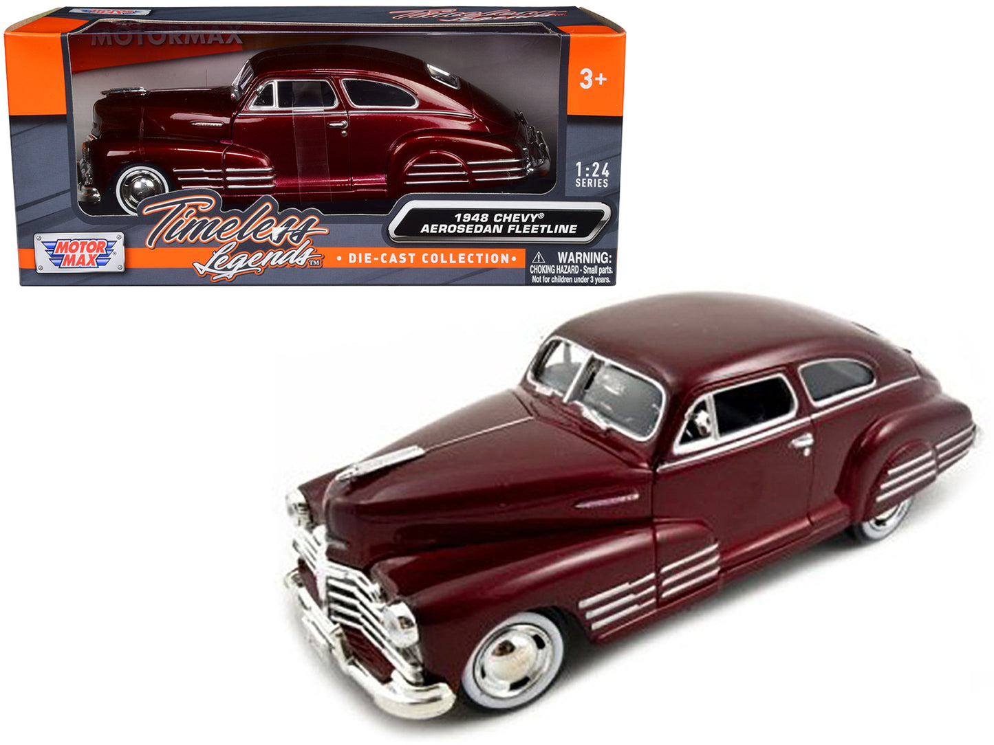 1948 Chevrolet Aerosedan Fleetline Dark Red Metallic 1/24 Diecast Model Car Moto