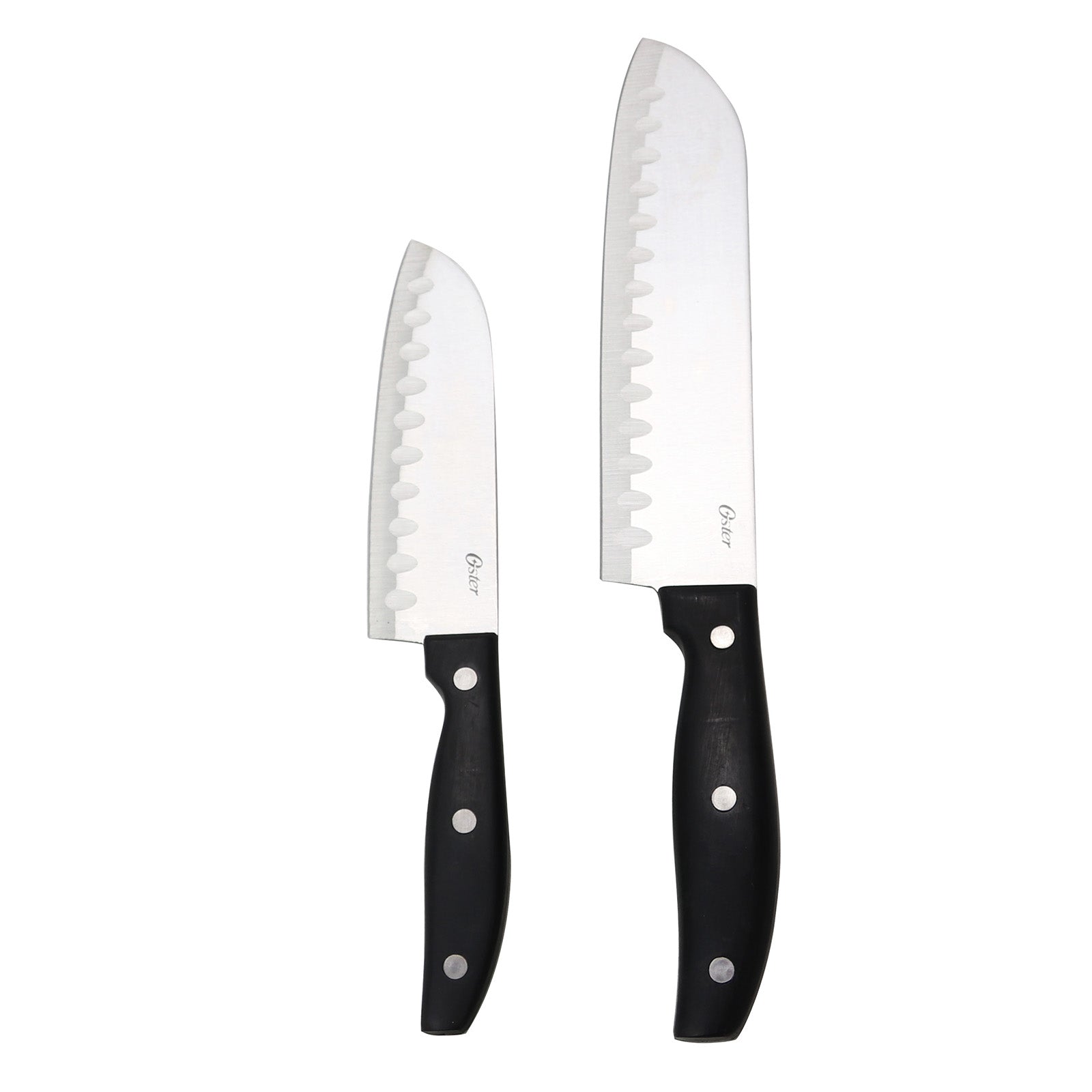 Oster Granger 2 Piece Stainless Steel Santoku Knife Set w Black Handles
