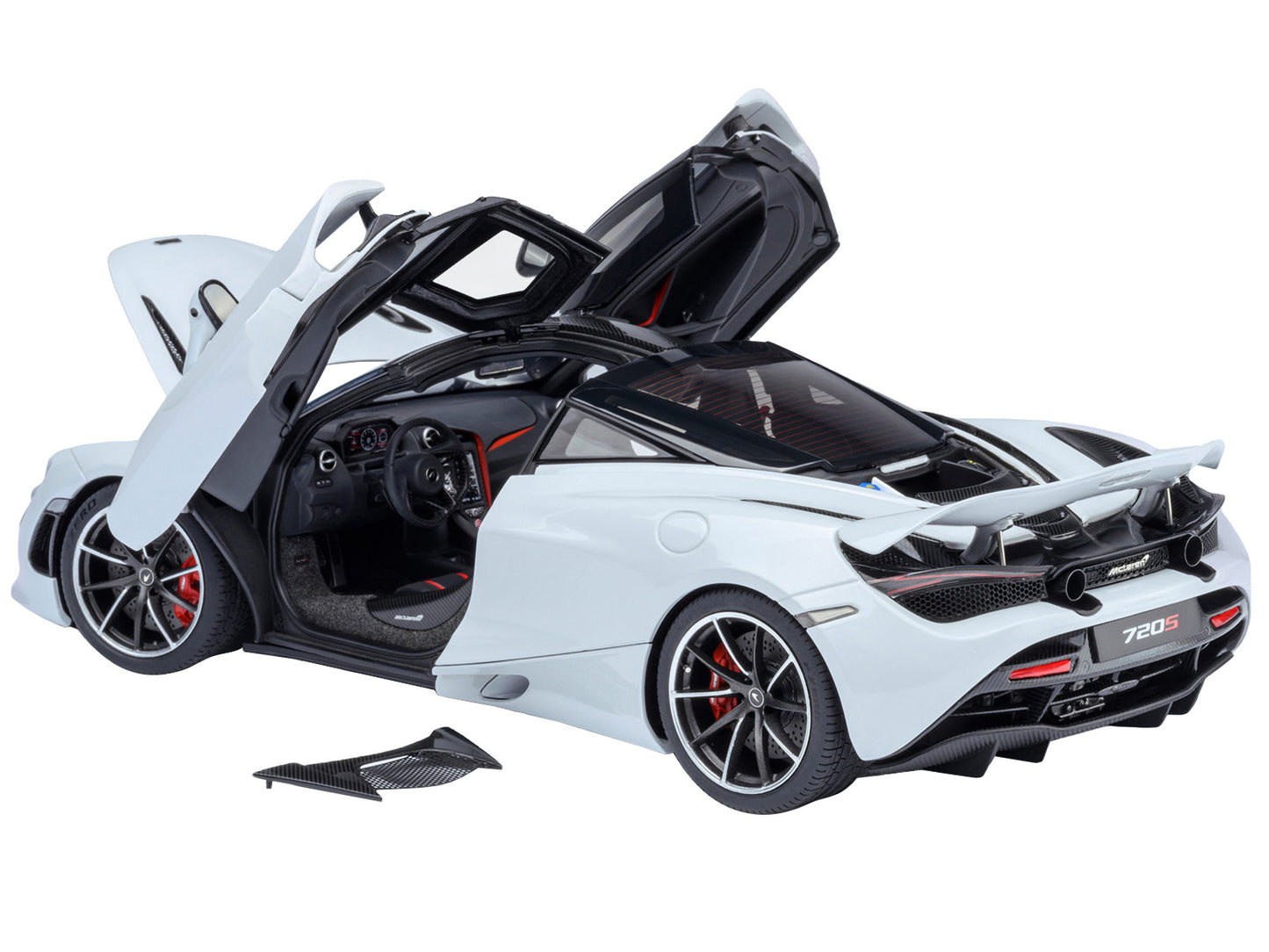 McLaren 720S Silica White w Black Top & Carbon Accents 1/18 Model Car Autoart