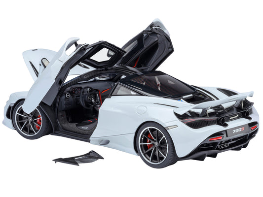 McLaren 720S Silica White w Black Top & Carbon Accents 1/18 Model Car Autoart