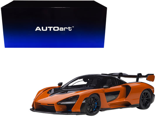 Mclaren Senna Trophy Mira Orange Black w Carbon Accents 1/18 Model Car Autoart