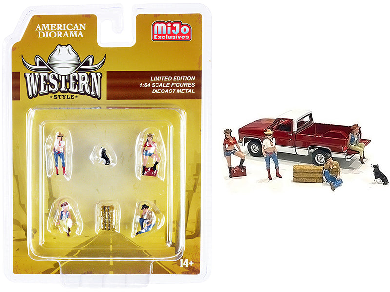 Western Style 6 piece Diecast Set 4 Figurines 2 Accessories for 1/64 Scale Mode