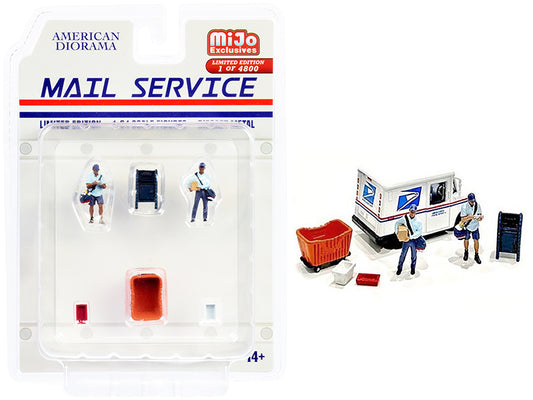 Mail Service 6 piece Diecast Set 2 Male Mail Carrier Figurines 4 Accessories Li