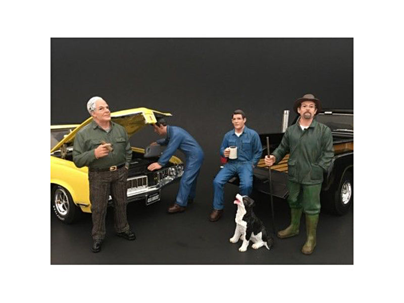 Mechanics Customer a Dog 5 piece Figurine Set for 1/18 Scale Models American Di